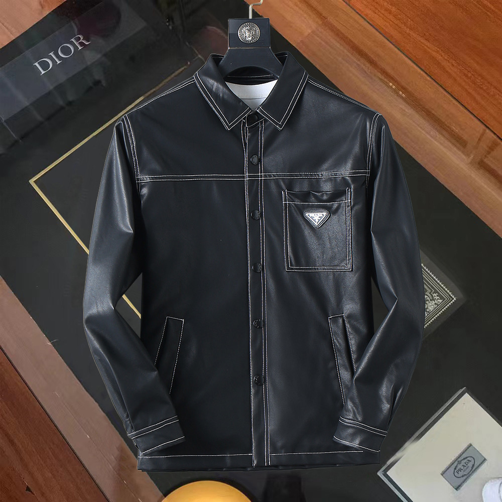 P350 Sitio web oficial de Prada ¡mismo estilo! 2026 primavera y otoño nuevas chaquetas de cuero para hombres, ¡versión …