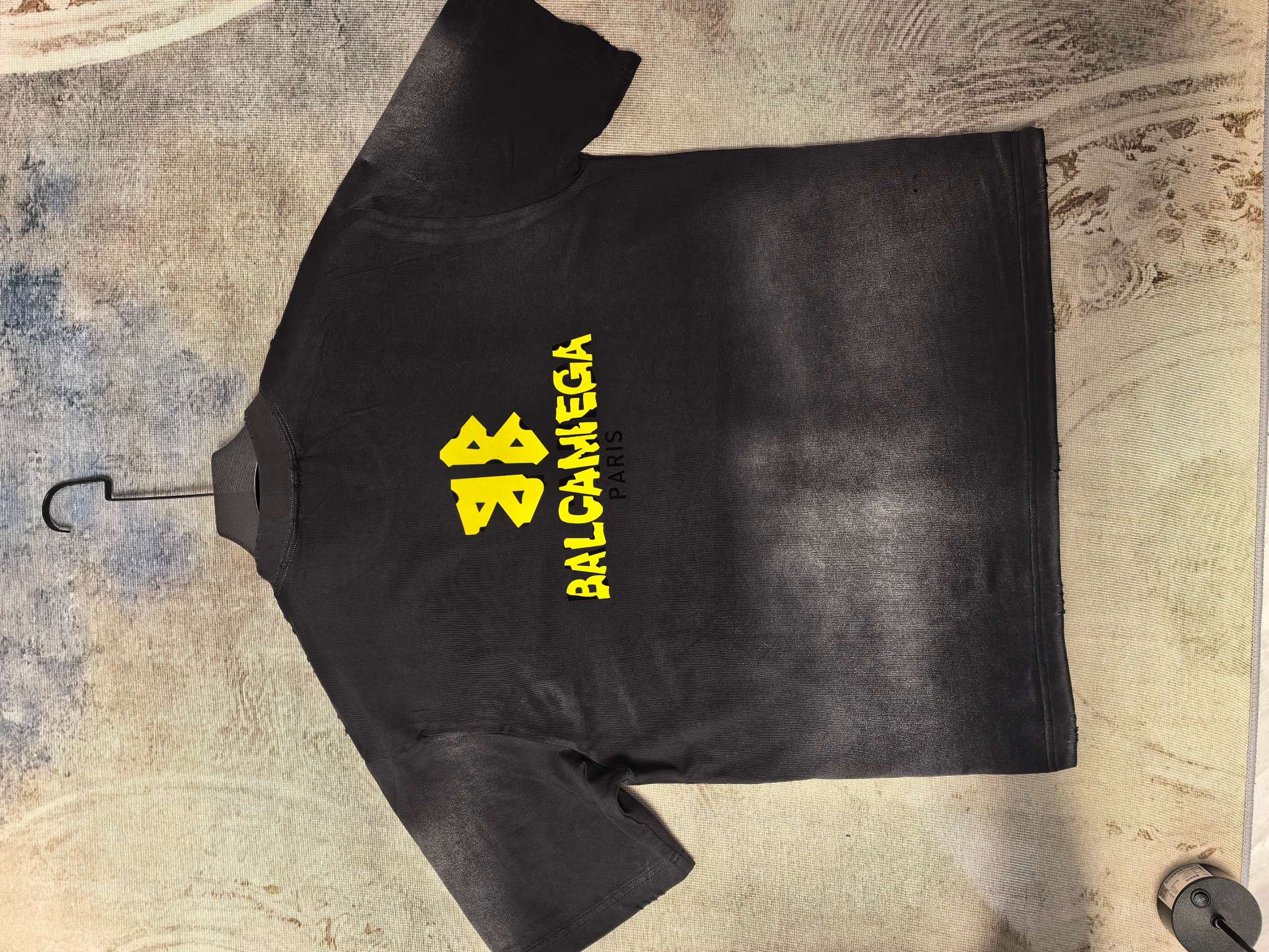 P95 Balenciaga/巴黎世家2026 nivel boutique, camiseta de manga corta unisex casual con desgastado, lavado a la piedra, silic…