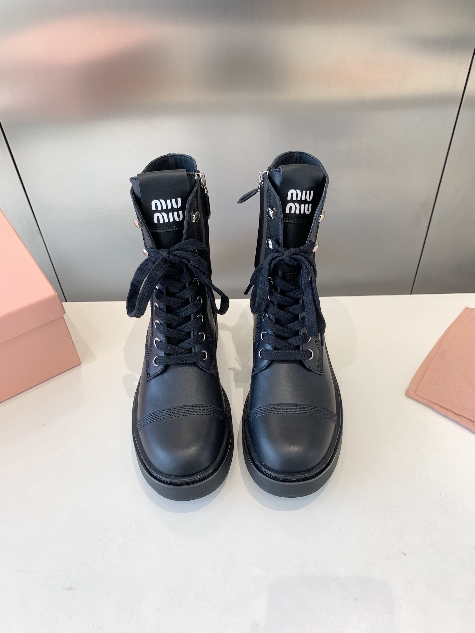 MiuMiu Martin Boots Short Boots Cowhide Rubber