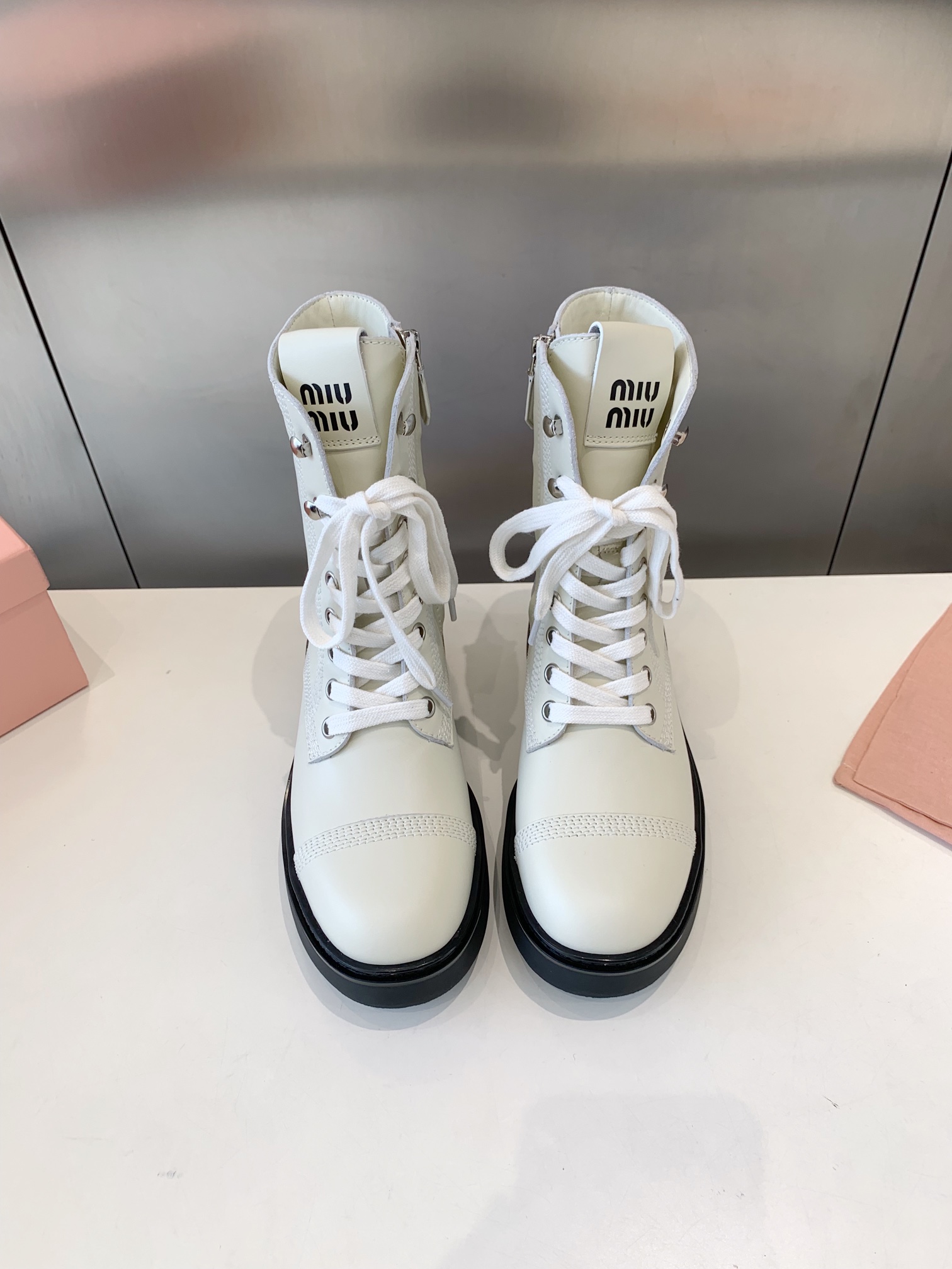 MiuMiu Martin Boots Short Boots Cowhide Rubber