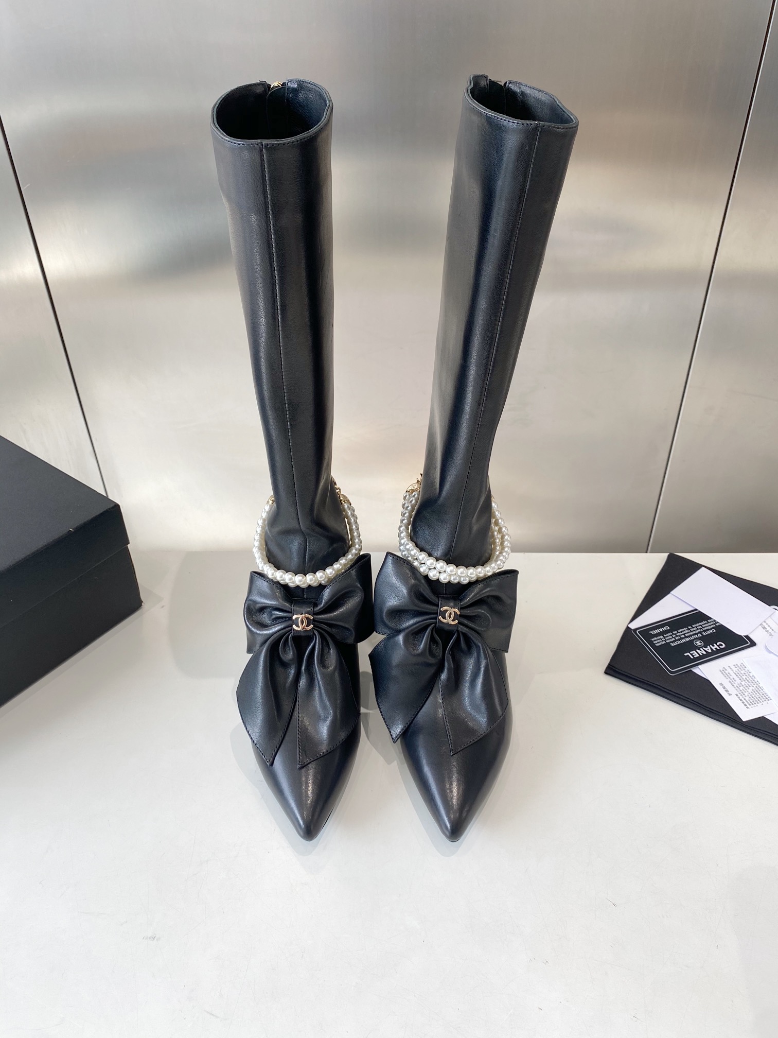 Chanel Long Boots Genuine Leather Sheepskin