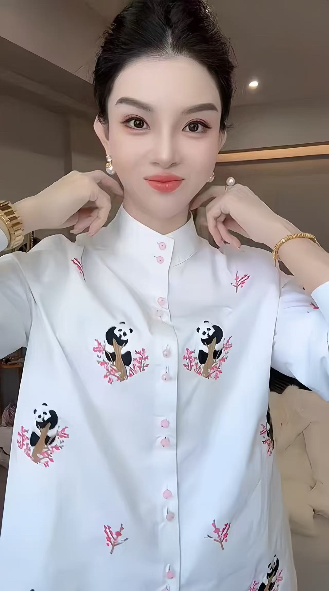 High-End Vanshi Women’s Clothing: Heavy-Colored Panda Shirts in Retro Style. - 图片 6