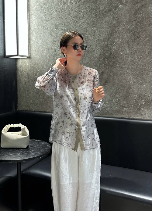 Elegant Bamboo Print Cardigan, Chinese Style Inspired Yami Fashion Blouse 1 Elegant Bamboo Print Cardigan, Chinese Style Inspired Yami Fashion Blouse