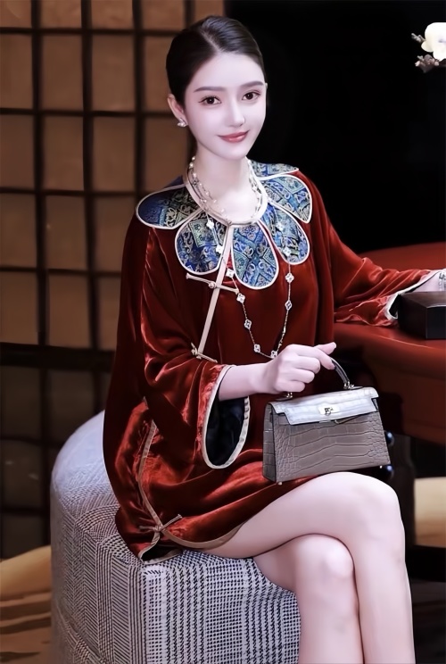 Elegant Velvet Top with Embroidered Collar, Chinese Style, Refined Texture 14 Elegant Velvet Top with Embroidered Collar, Chinese Style, Refined Texture