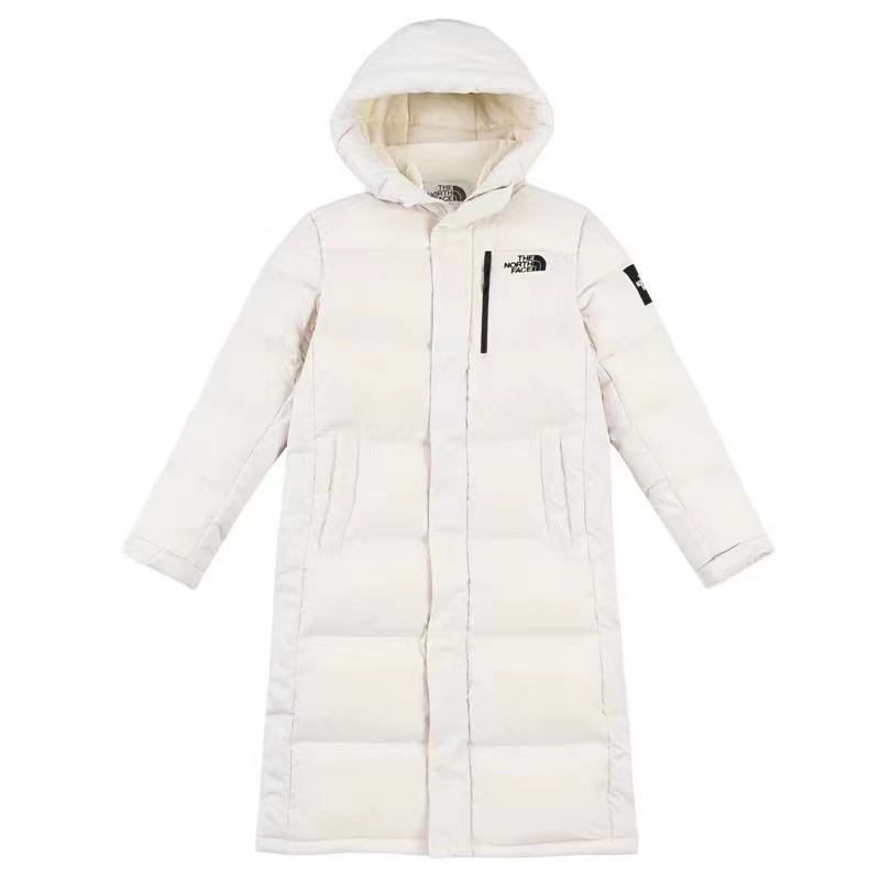 The North Face Clothing Down Jacket Beige Black White Embroidery Unisex Polyester Goose Down Hooded Top