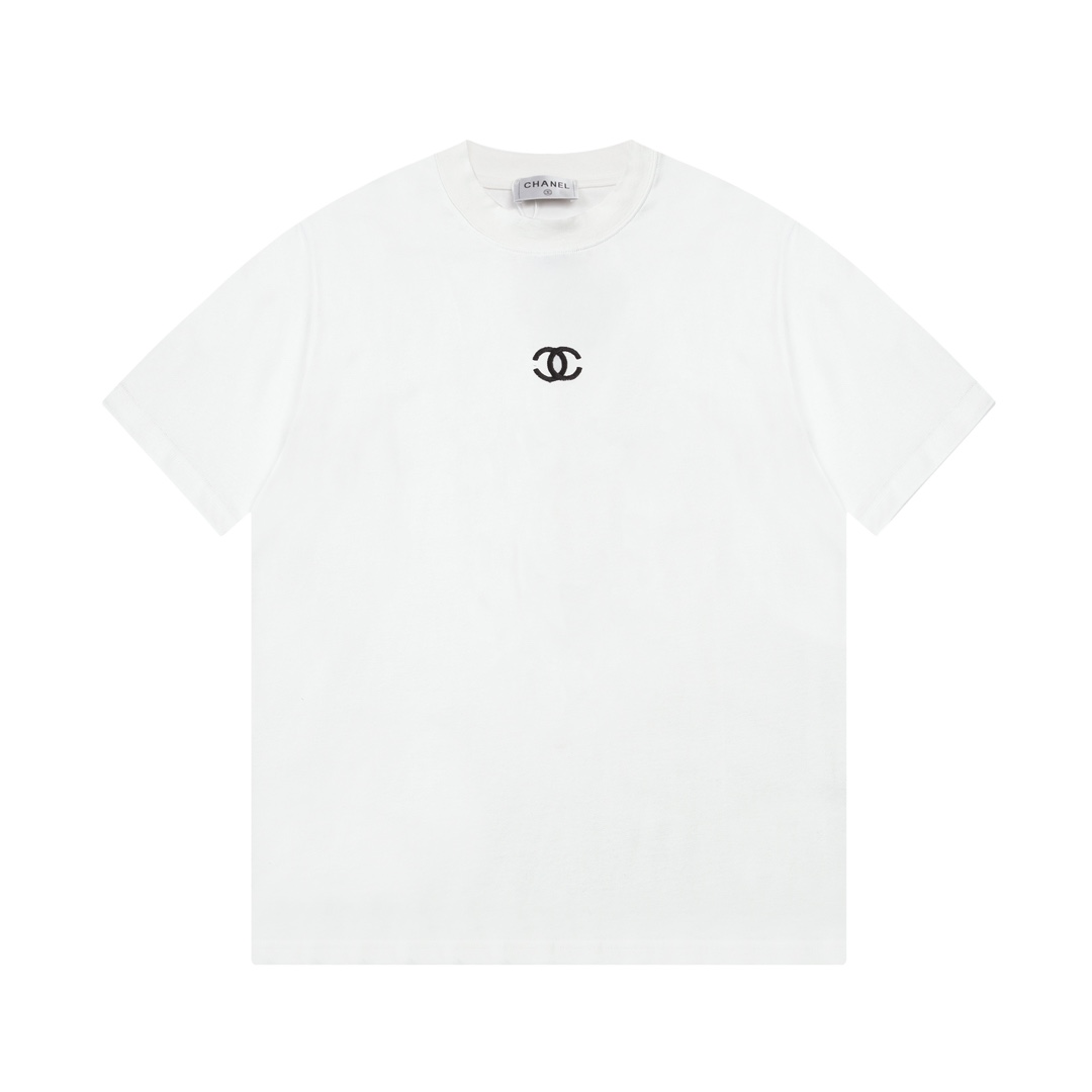 CHANEL/Chanel 24ss nueva camiseta de manga corta bordada. Colores: blanco y negro. Tallas: XS-L. Utiliza 260g…