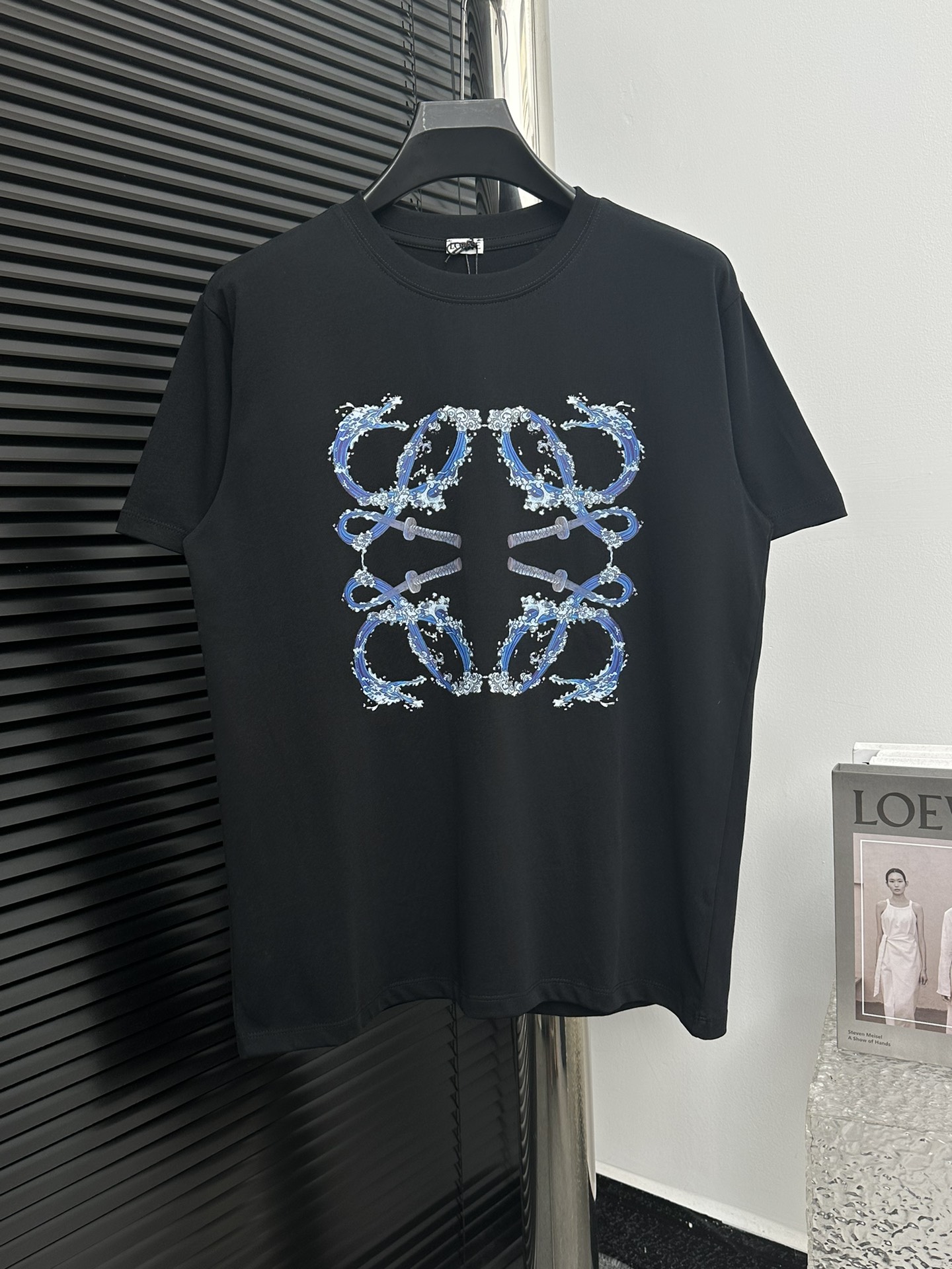 Loewe AAA+
 Clothing T-Shirt Black White Printing Cotton Knitting