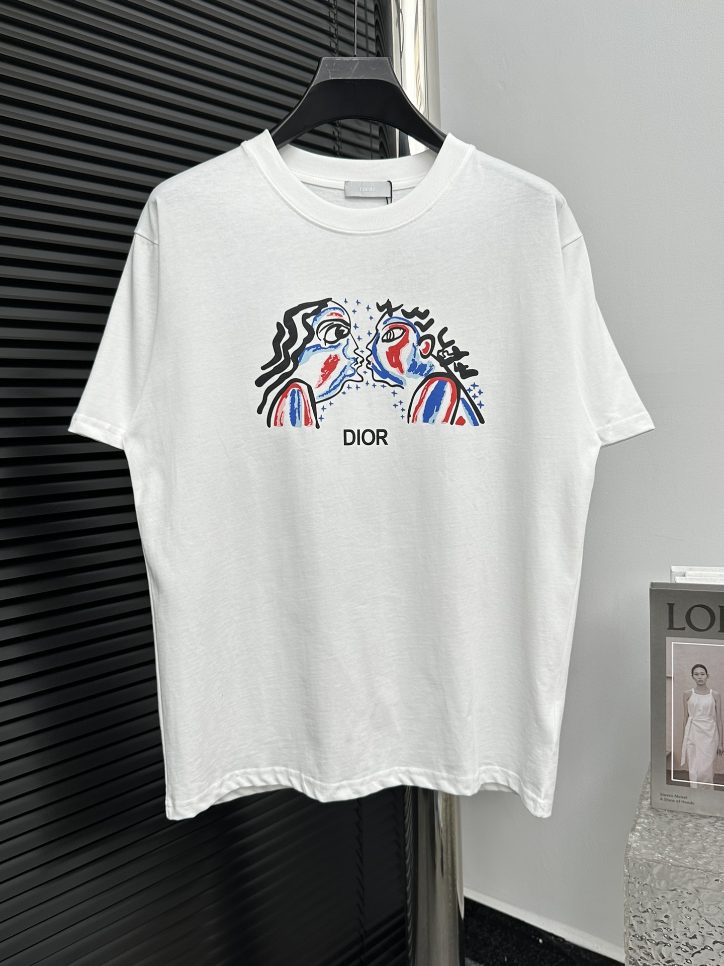Dior Clothing T-Shirt Black White Printing Unisex Cotton Vintage Short Sleeve