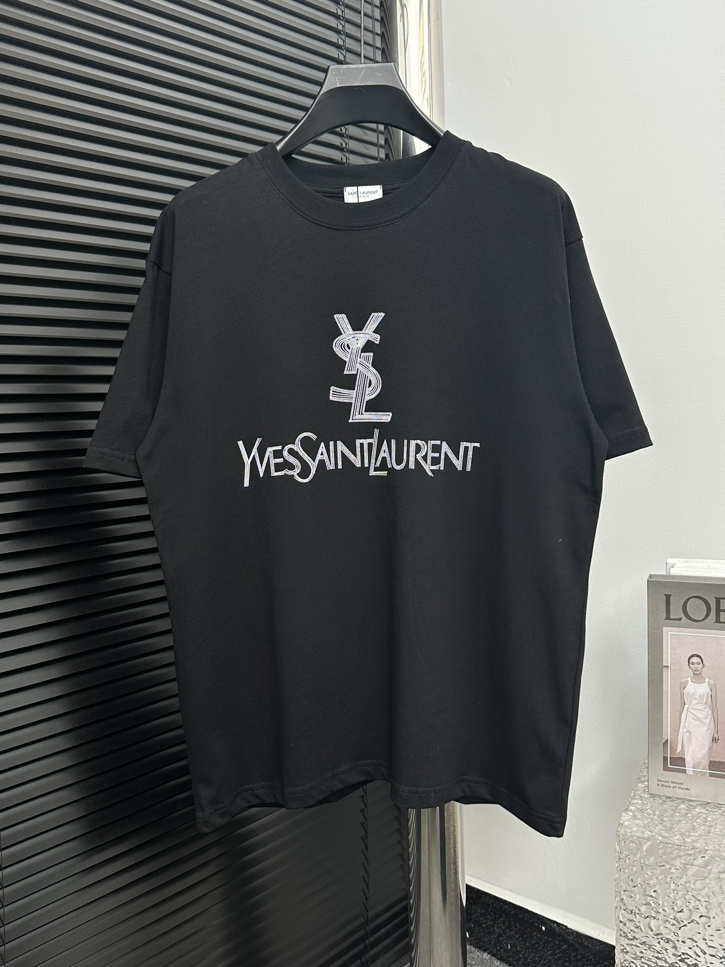 Yves Saint Laurent Clothing T-Shirt Black White Printing Unisex Cotton Short Sleeve