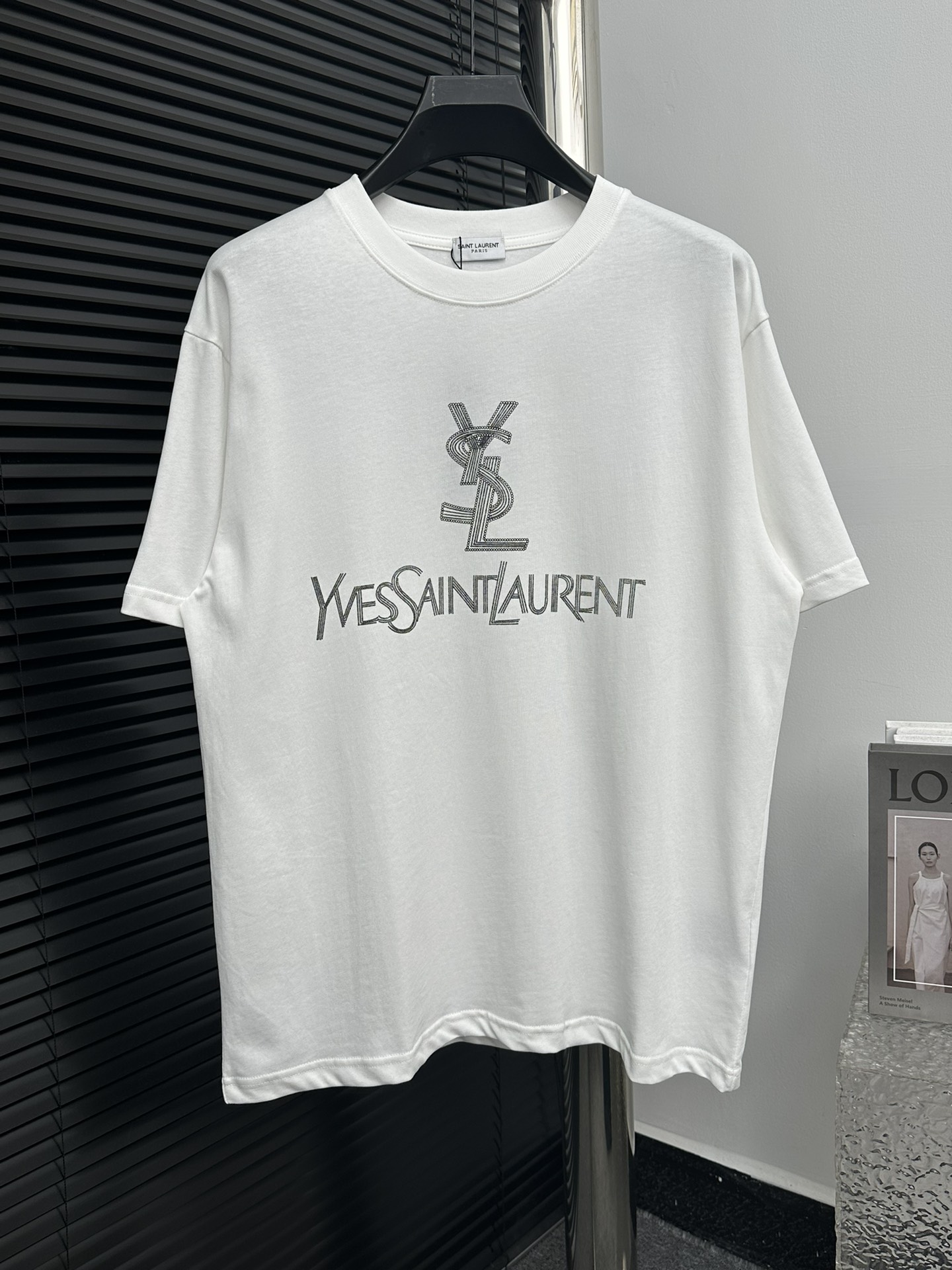 Yves Saint Laurent Clothing T-Shirt Black White Printing Unisex Cotton Short Sleeve