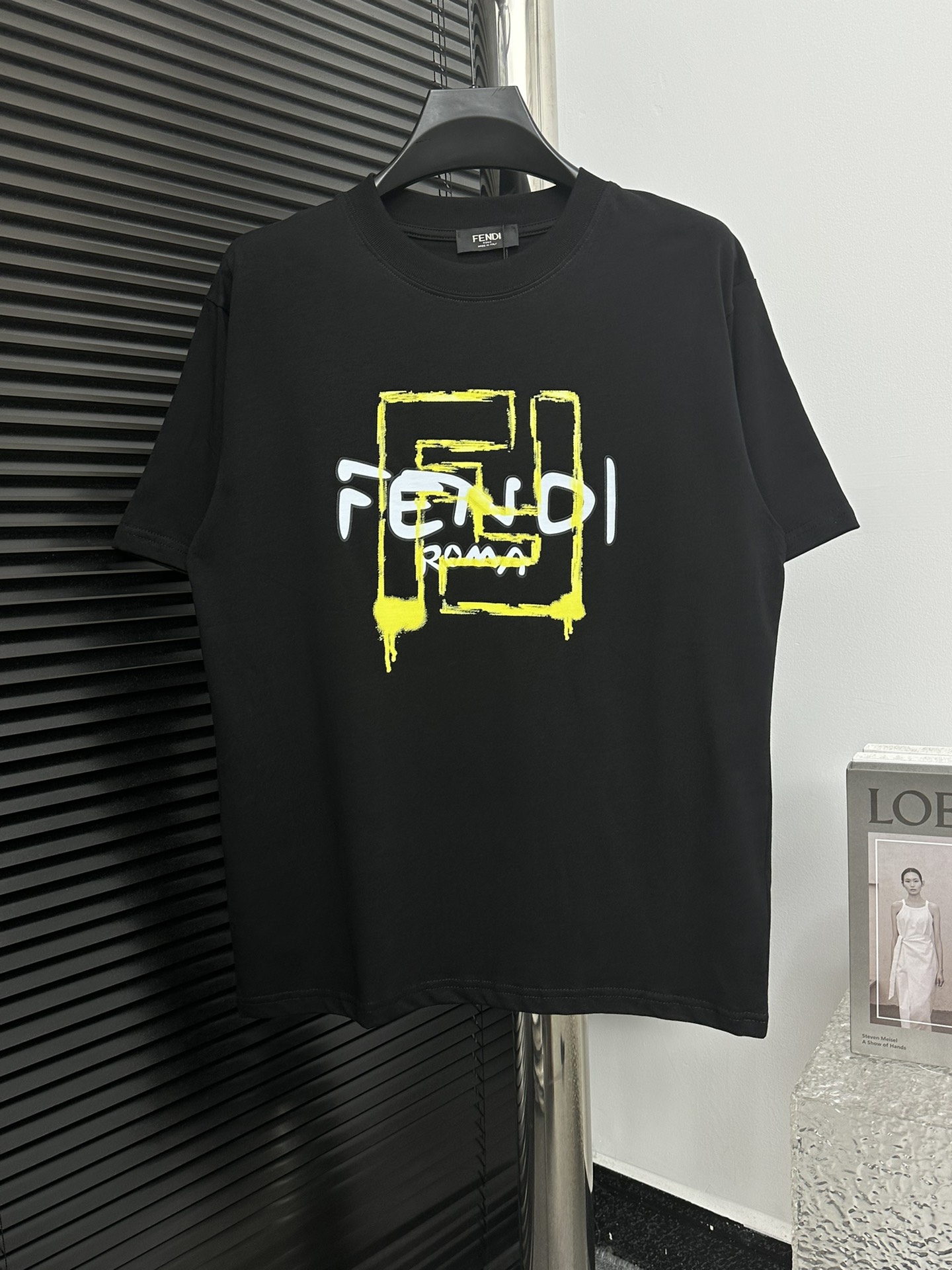 Fendi Clothing T-Shirt Black White Printing Cotton Short Sleeve