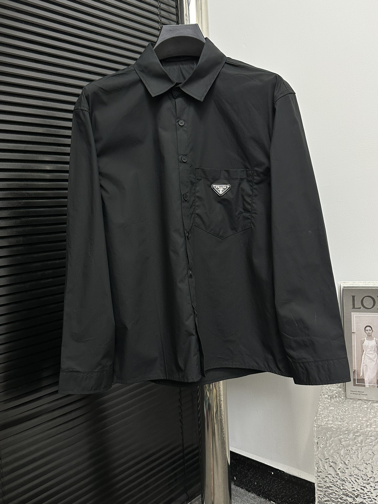 Prada 24ss Triangle Pocket Silk Shirt with Custom Steel Labels - 图片 1