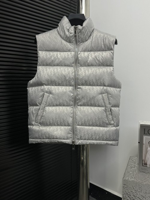 Dior 20FW Monogram Jacquard Padded Vest Winter Warm Windproof Silver Gray 1 Dior 20FW Monogram Jacquard Padded Vest Winter Warm Windproof Silver Gray