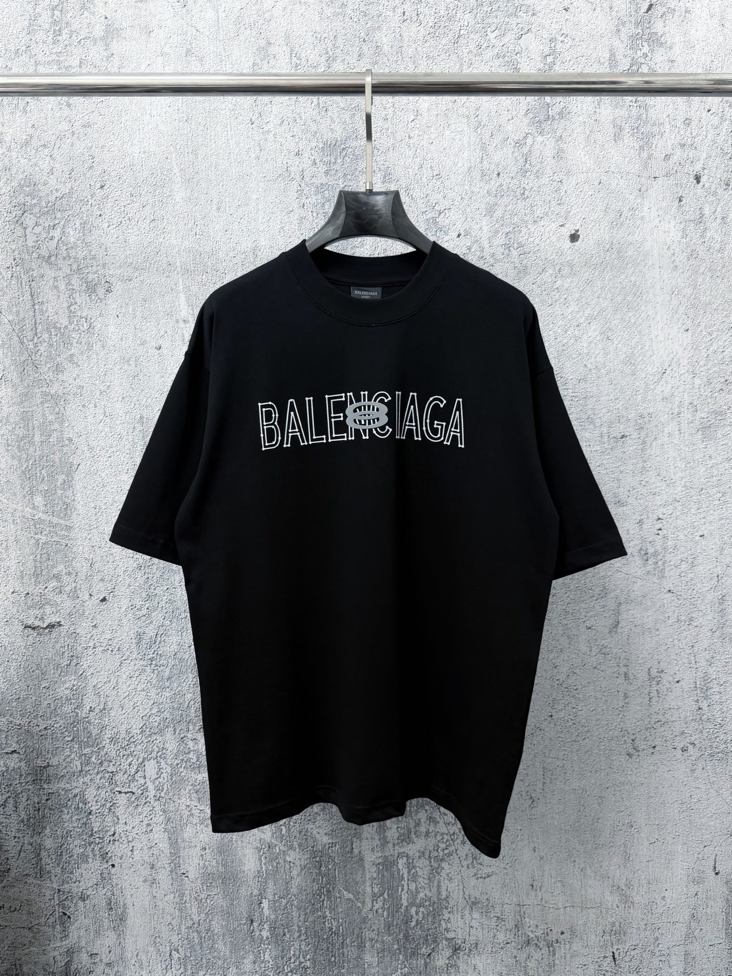 P70 [Balancege] ¡Las nuevas mangas cortas flocadas de inyección directa de tinta blanca de Balenciaga! Confeccionado co…