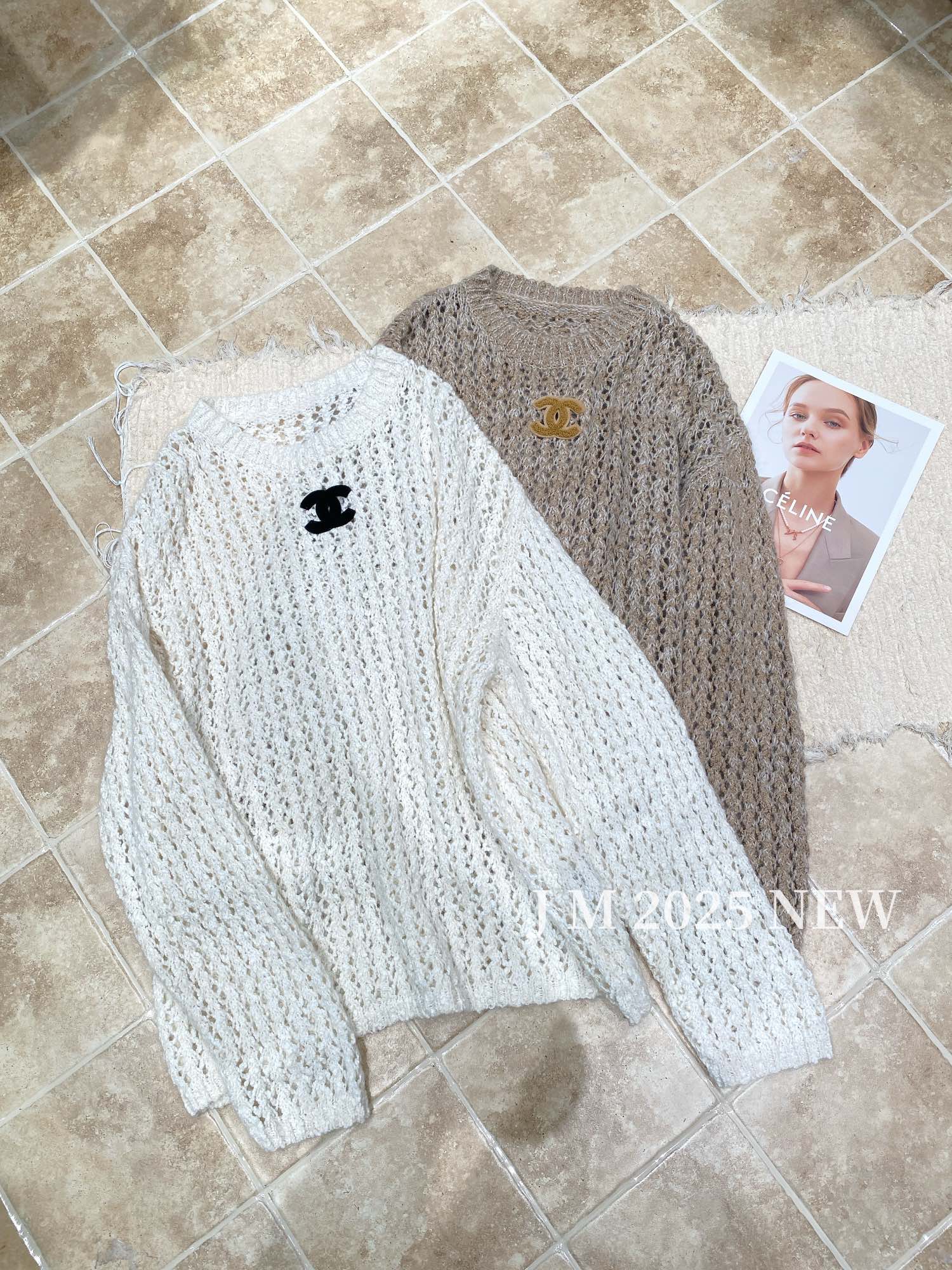 Chanel Women's Loose Fit Hollow Knitwear Sweater, Soft, Comfortable