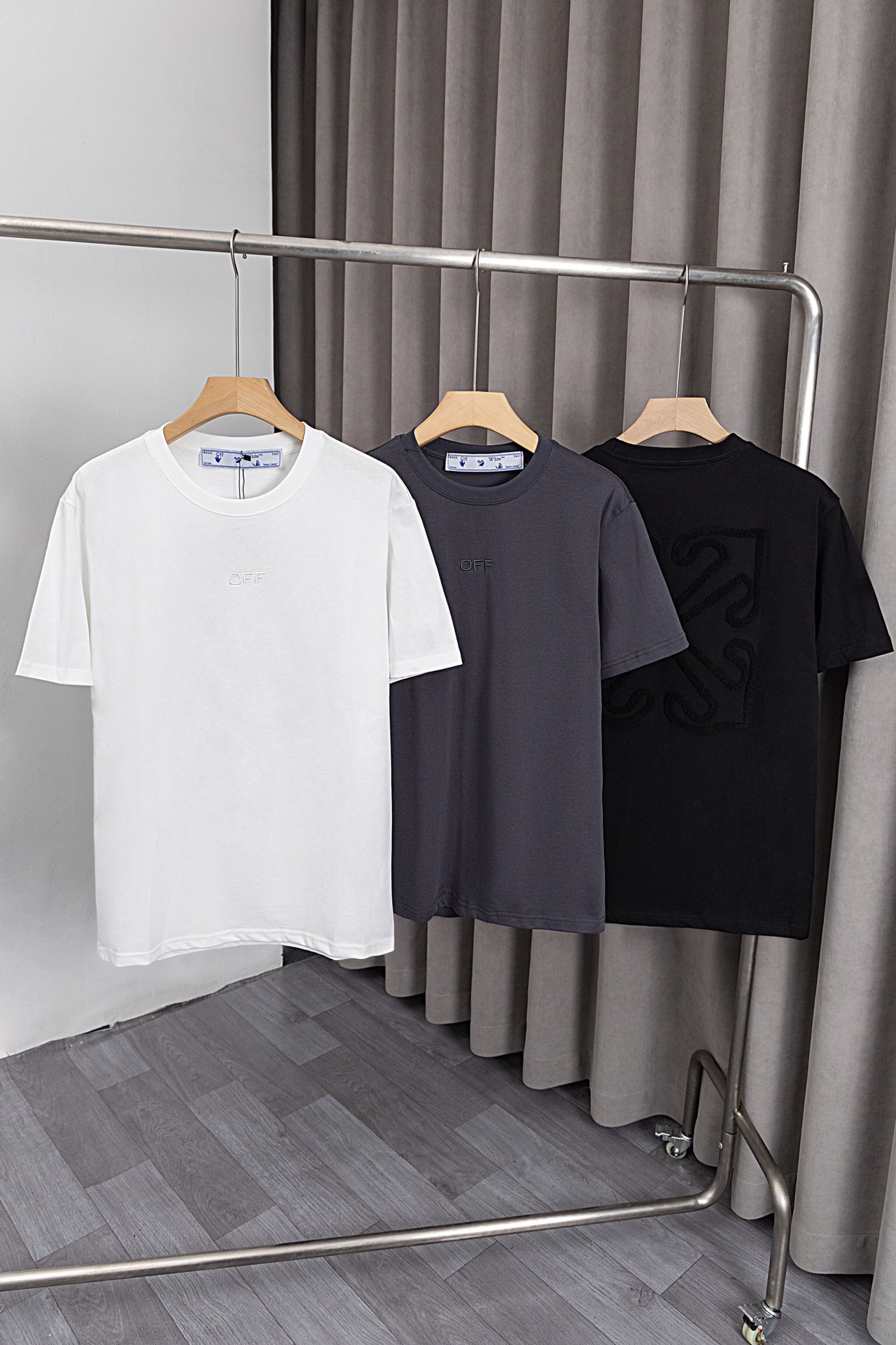 X014 Off White 25ss nueva camiseta, tejido de doble hilo de alta calidad de 260 gramos, tela suave, logo de letras en e…