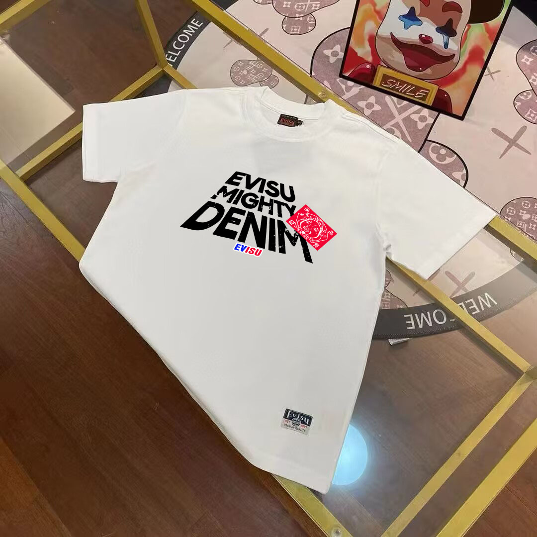 EVISU Fukuok 2025 primavera nueva camiseta de manga corta para hombre con estampado de cabeza de Buda y etiqu…