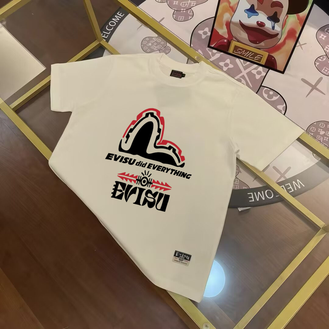 Camiseta de manga corta estampada de hombre EVISU Fukujin primavera 2025 nueva con tótem, gaviota y letras, t…