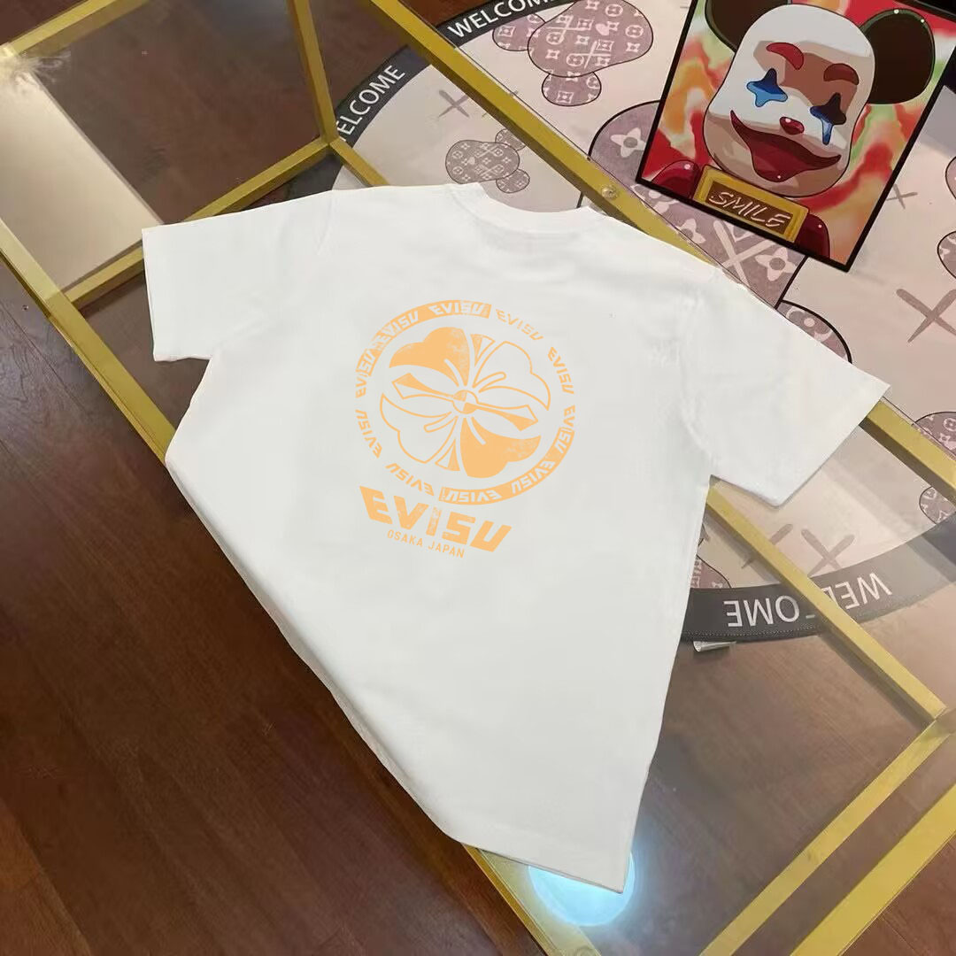 Camiseta de manga corta estampada unisex EVISU Fukujin primavera 2025 nueva con logotipo, flor de la casa y l…