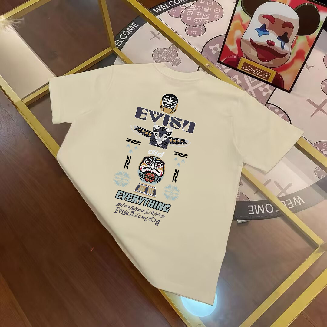 Camiseta de manga corta estampada de hombre EVISU Fukujin primavera 2025 nueva con tótem, Dharma, flor de la casa y let…