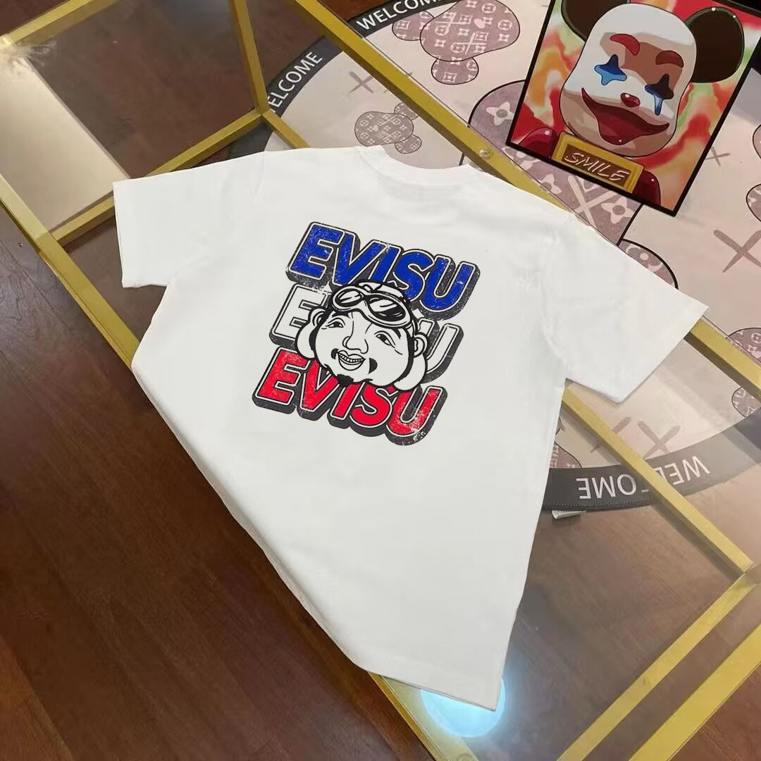 Camiseta de manga corta casual de hombre EVISU Fukujin primavera 2025 nueva con cabeza de Buda y letras, tallas S-XXL