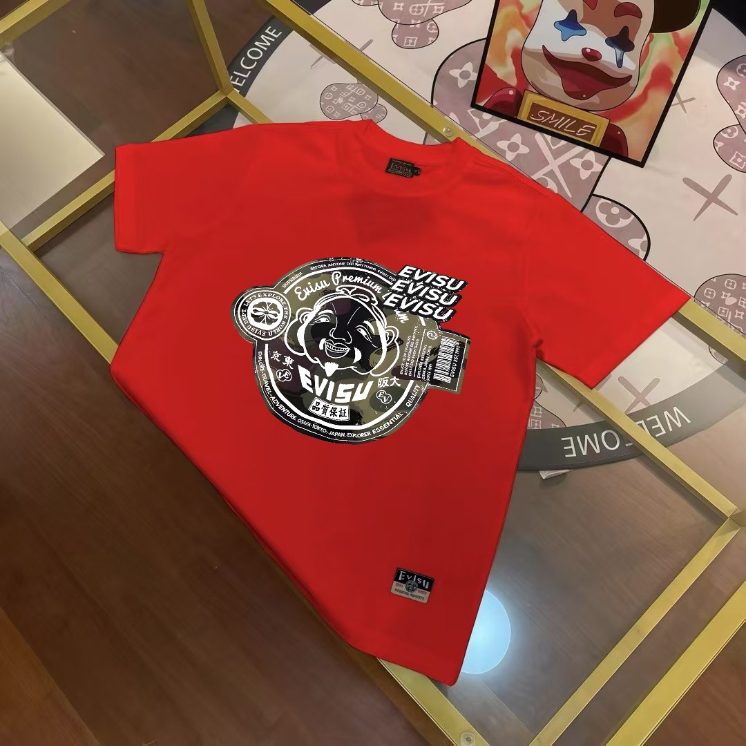 Camiseta de manga corta estampada de hombre EVISU Fukujin primavera 2025 nueva con cabeza de Buda y parche, t…