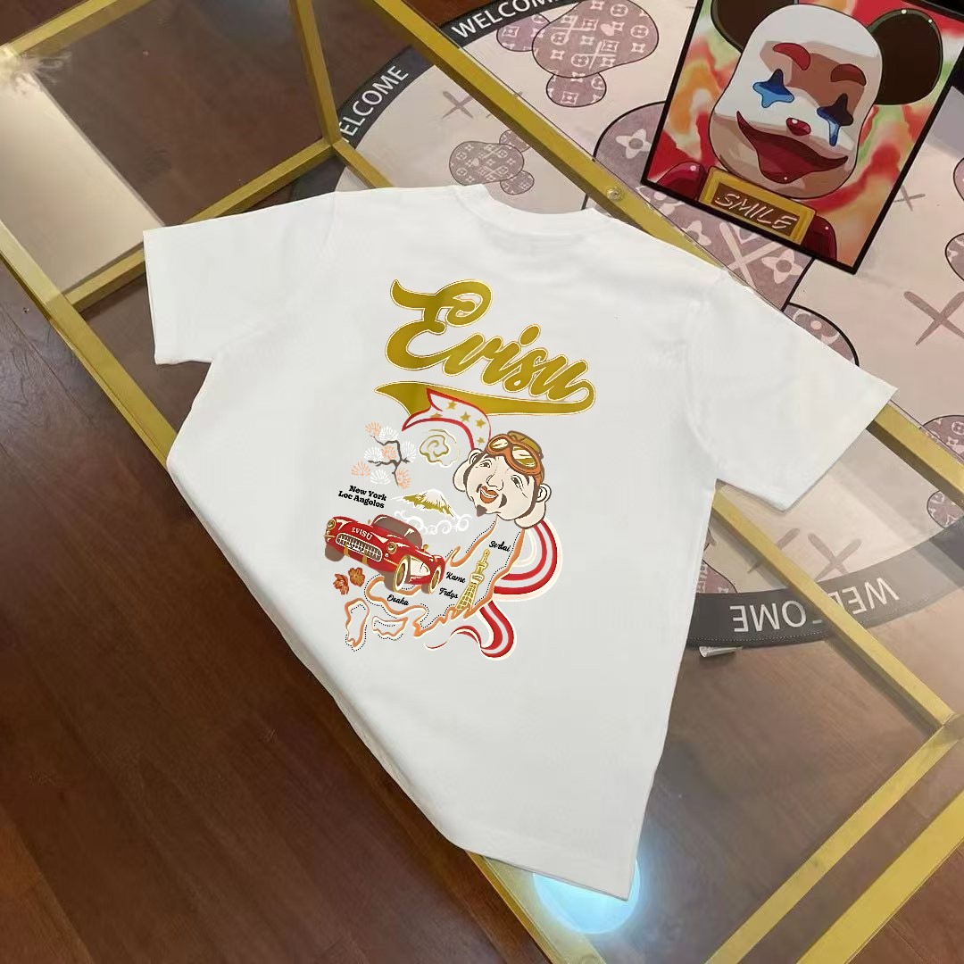 Camiseta de manga corta estampada de hombre EVISU Fukujin primavera 2025 nueva con múltiples elementos de cabeza de Bud…