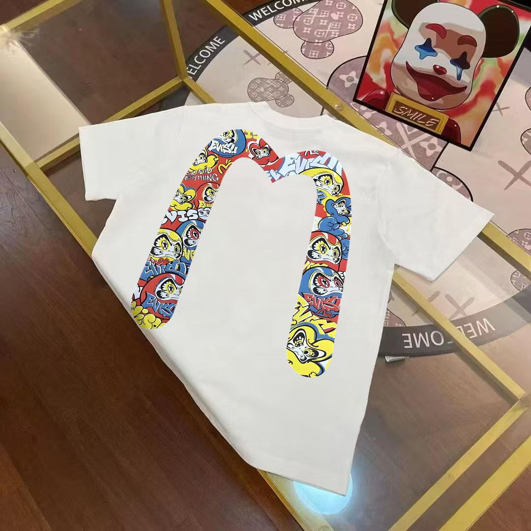 EVISU Fukujin, nueva camiseta de manga corta para hombre de verano con estampado de letras grandes M y Daruma…