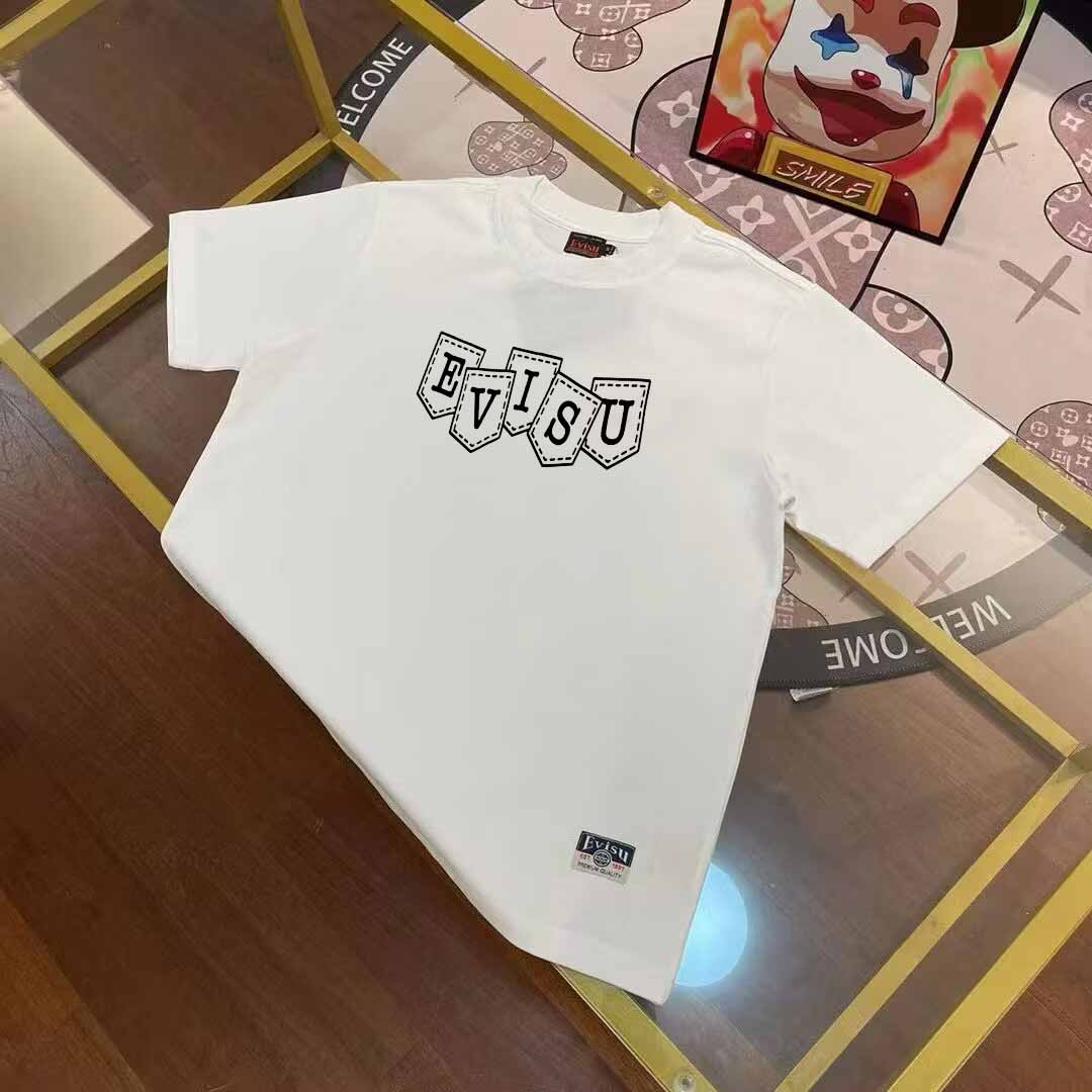 EVISU Fukujin camiseta de manga corta de verano para hombre con bolsillo en el pecho y estampado de letras y logotipo c…