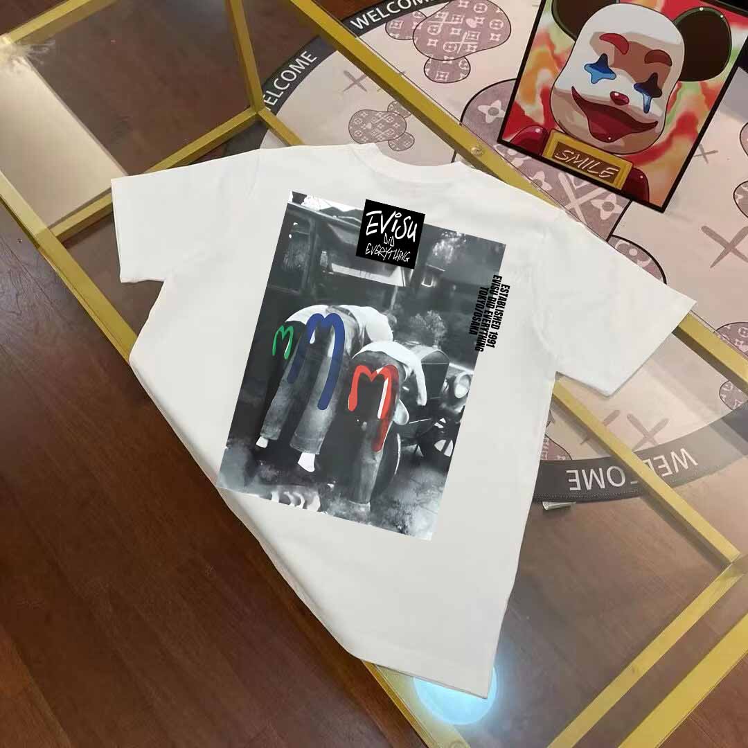 EVISU Fukujin 2025 spring new men's slogan print letter casual loose short-sleeve T-shirt sizes S-XXL