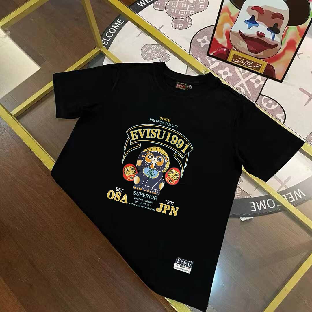 EVISU Fukujin 2025 autumn/winter new men's Daruma and trademark letter print short-sleeve T-shirt sizes S-XXL