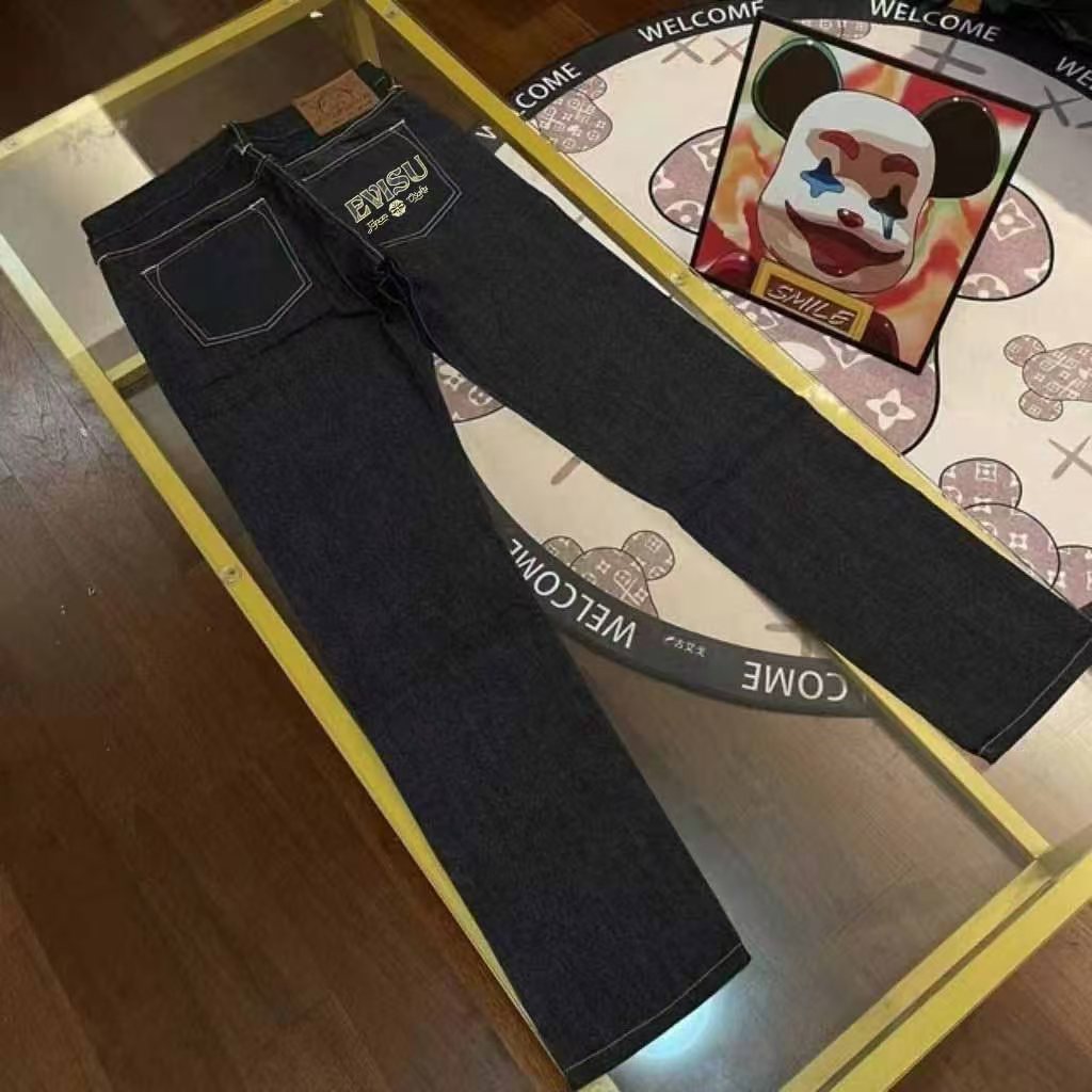 Pantalones casuales vaqueros evisu Fukujin 2024 nuevos, estampado de letras, rectos y versátiles, tallas 30.31.32.33.34…