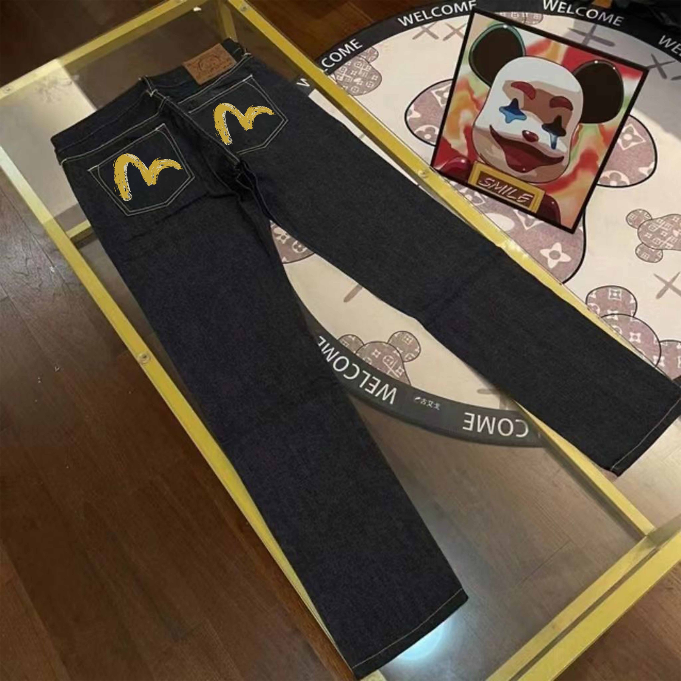 Pantalones casuales vaqueros evisu Fukujin 2024 nuevos, estampado de múltiples elementos y letras de pequeña …