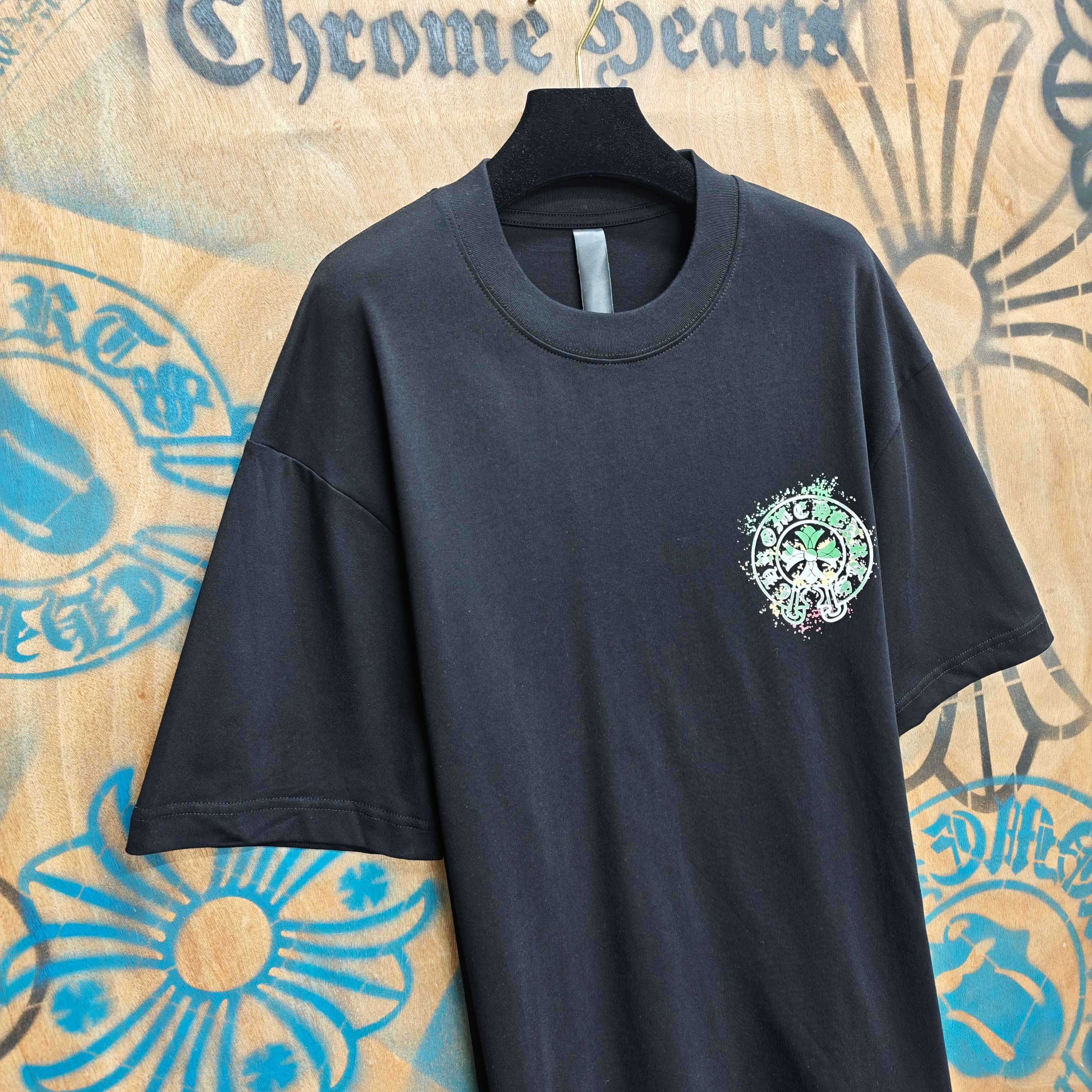 Chrome Hearts Chrome Hearts CH 克罗心重工白色镀银立体印花黑色立体印花短袖 重工洗水