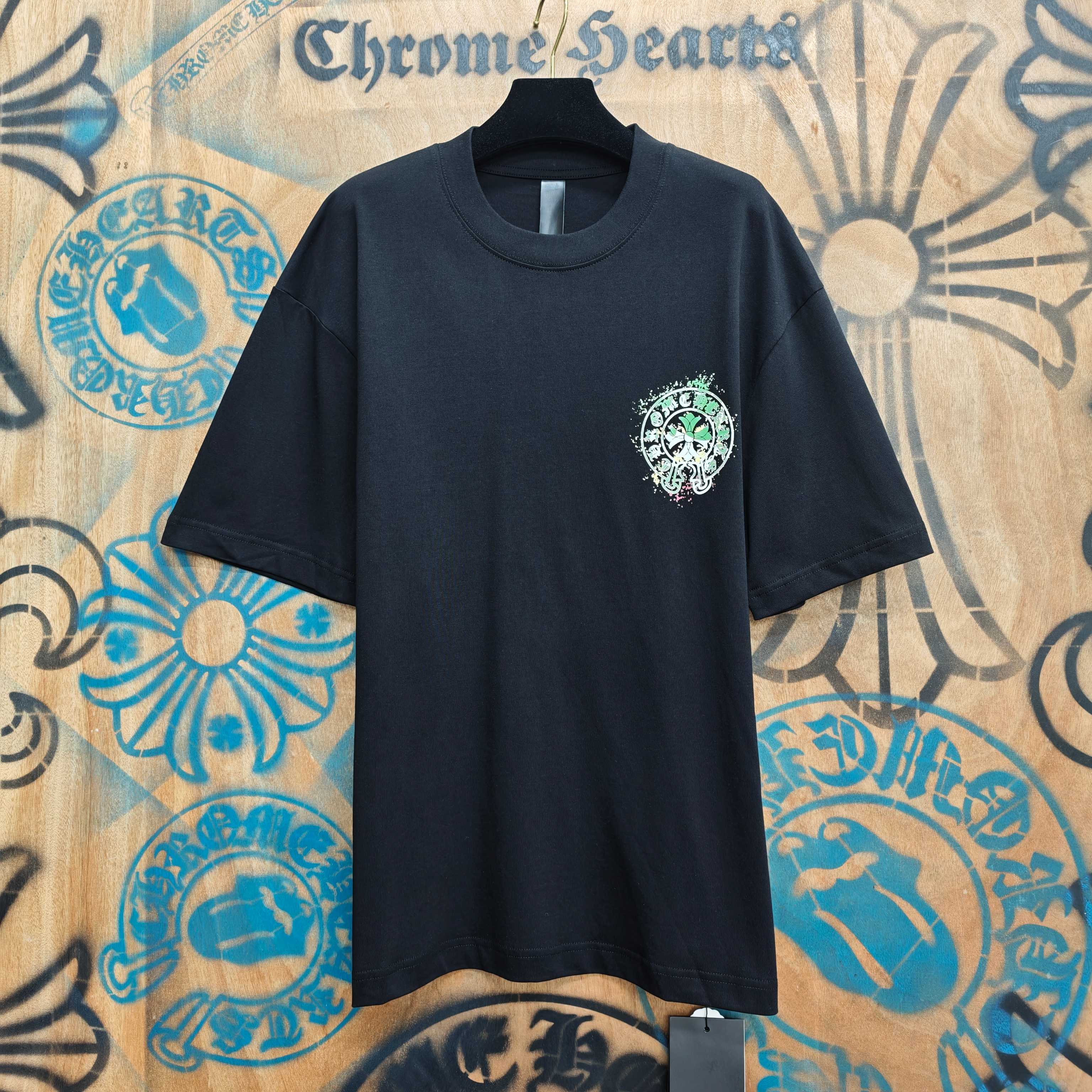 Chrome Hearts Chrome Hearts CH 克罗心重工白色镀银立体印花黑色立体印花短袖 重工洗水