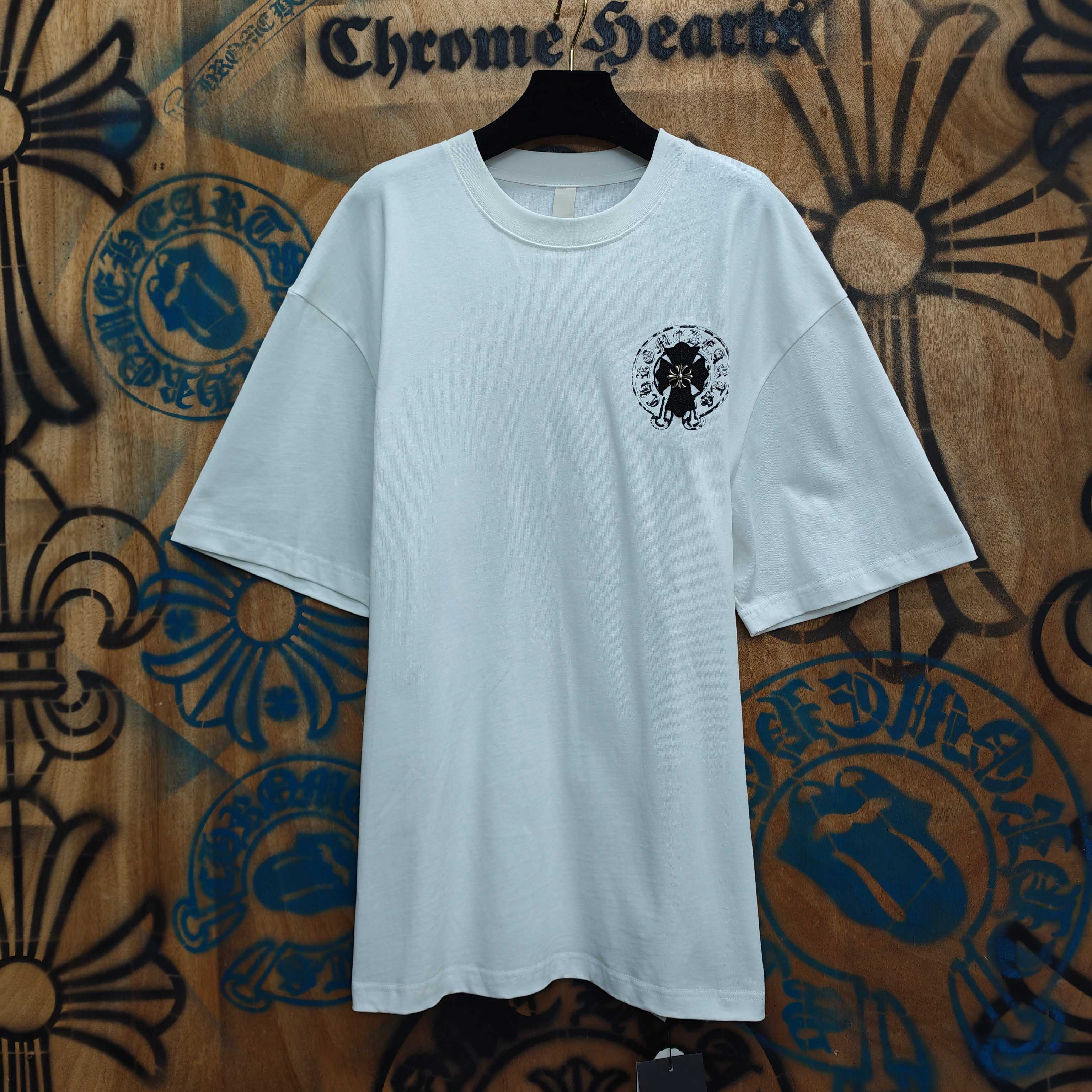 Chrome Hearts Chrome Hearts CH 克罗心重工白色镀银立体印花黑色立体印花短袖 重工洗水
