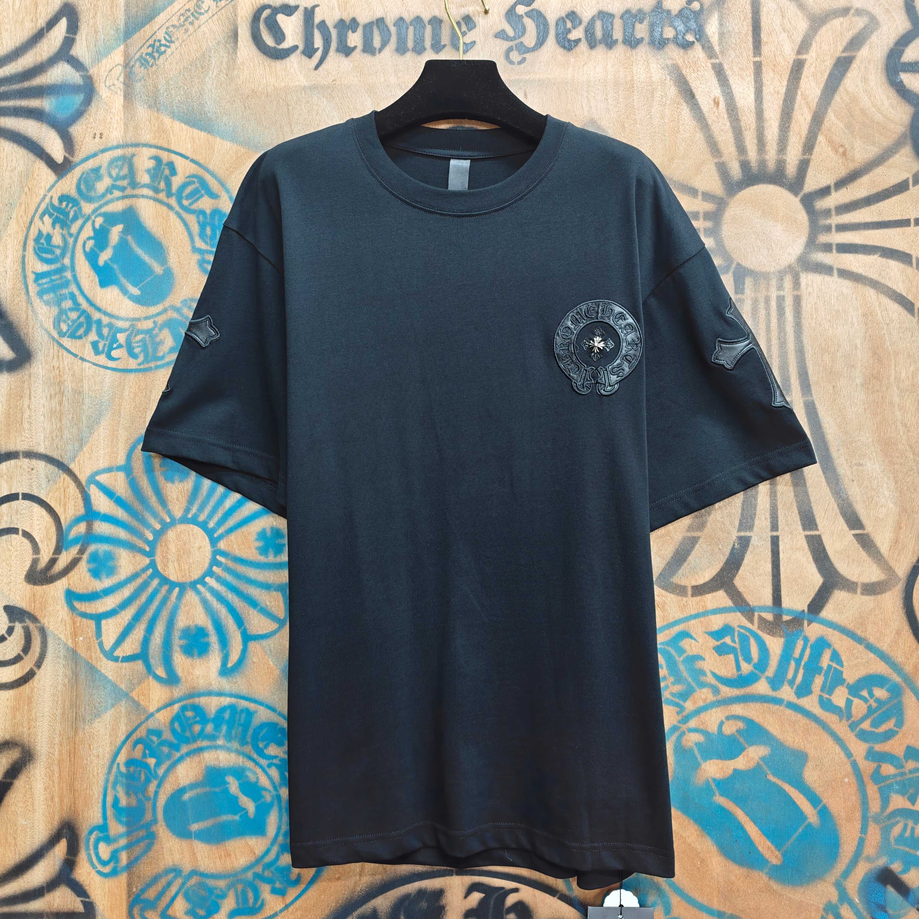 Chrome Hearts Chrome Hearts CH 克罗心重工白色镀银立体印花黑色立体印花短袖 重工洗水