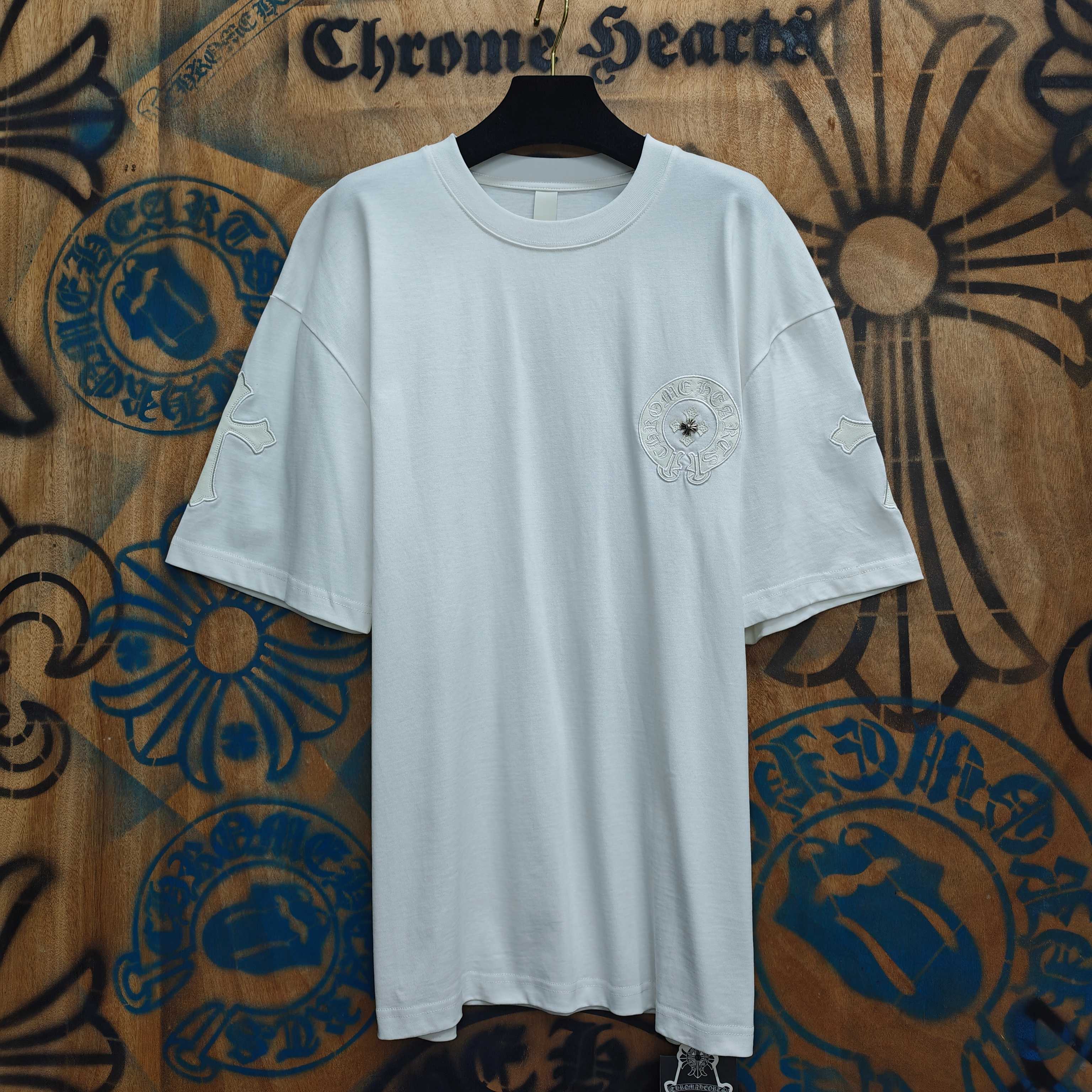 Chrome Hearts Chrome Hearts CH 克罗心重工白色镀银立体印花黑色立体印花短袖 重工洗水