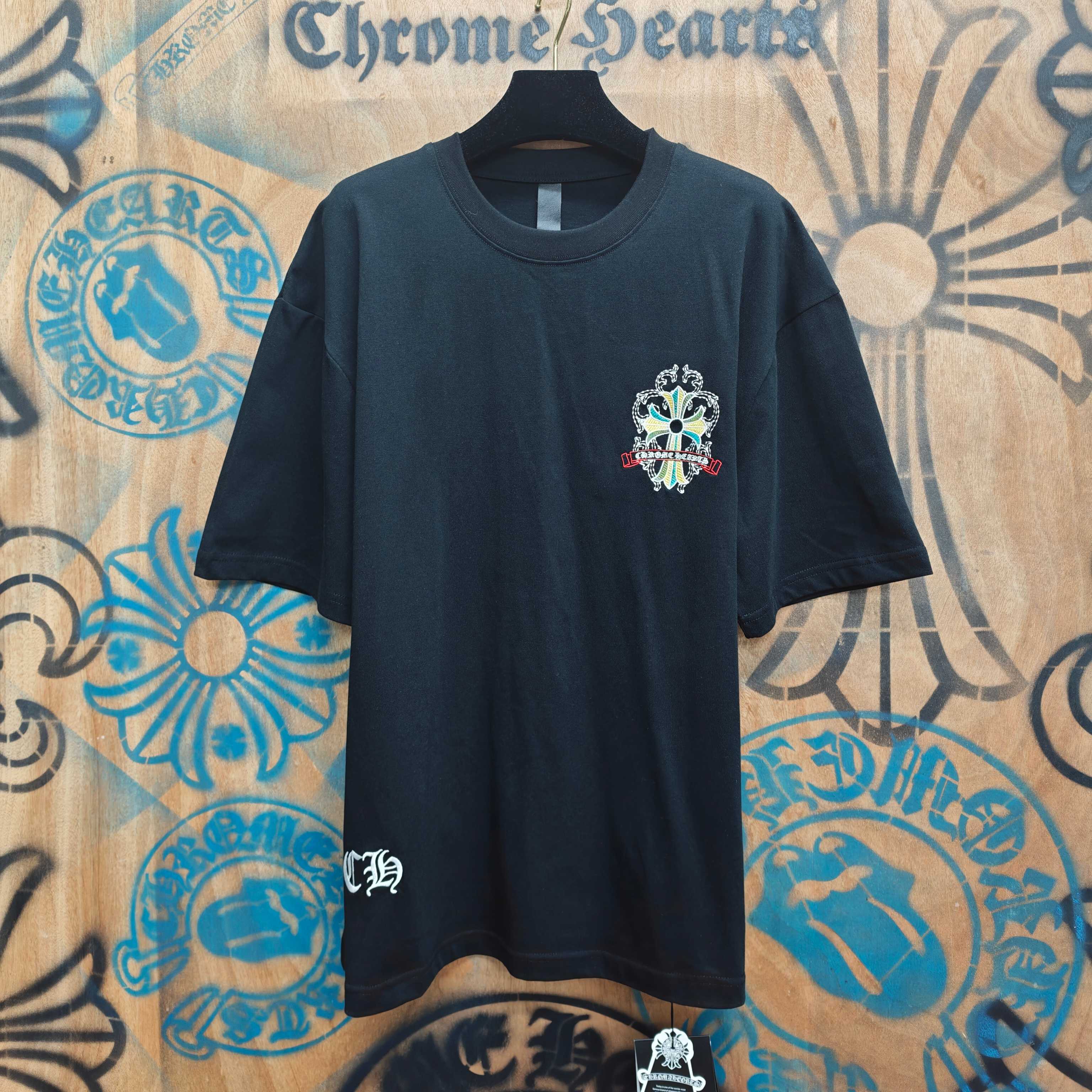 Chrome Hearts Chrome Hearts CH 克罗心重工白色镀银立体印花黑色立体印花短袖 重工洗水