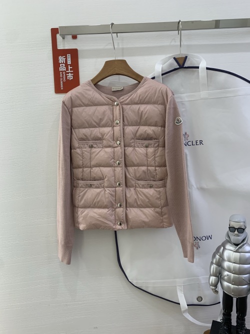 Moncler Women's Pink Knit & Down Cardigan Jacket with Pockets 1 Moncler Women's Pink Knit & Down Cardigan Jacket with Pockets