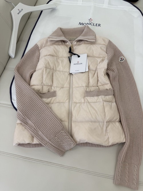 MONCLER Women's Knit-Panel Down Jacket, Lightweight & Warm, Beige 1 MONCLER Women's Knit-Panel Down Jacket, Lightweight & Warm, Beige