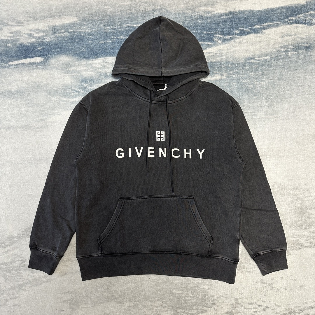 Givenchy Clothing Hoodies Black White Printing Cotton Hooded Top