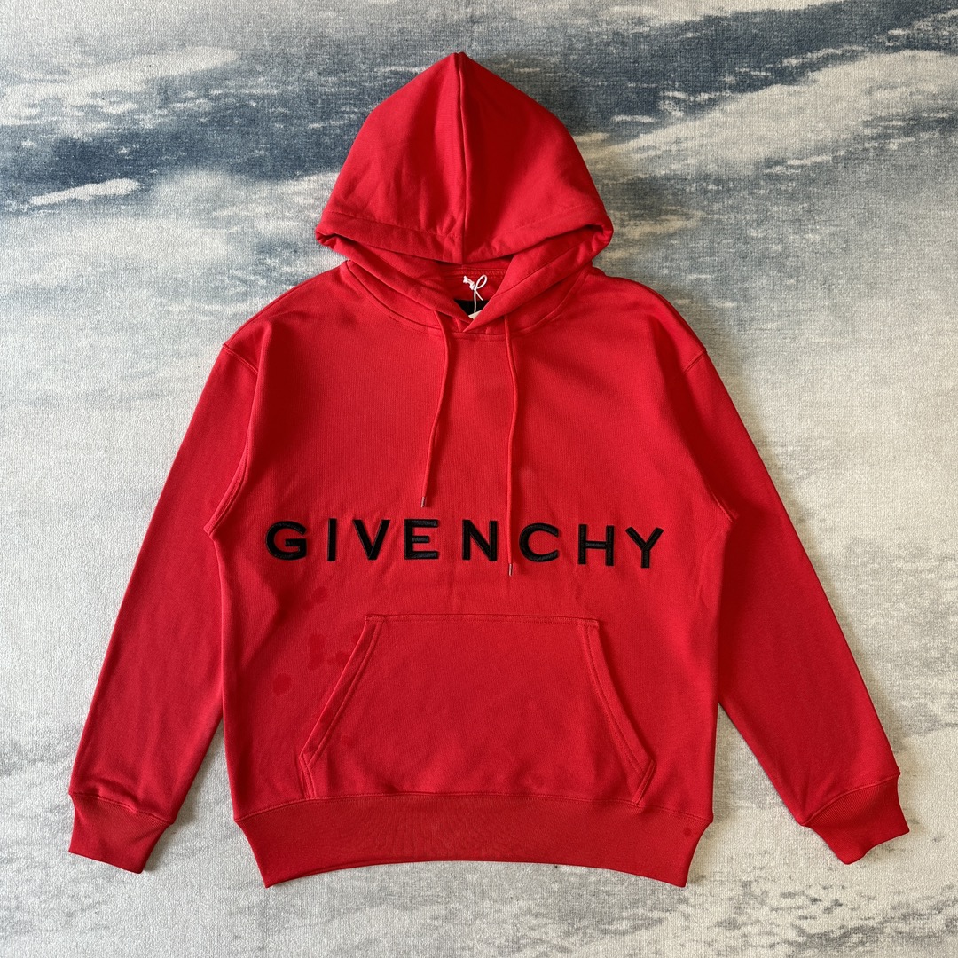 Givenchy Clothing Hoodies Red Embroidery Cotton Hooded Top