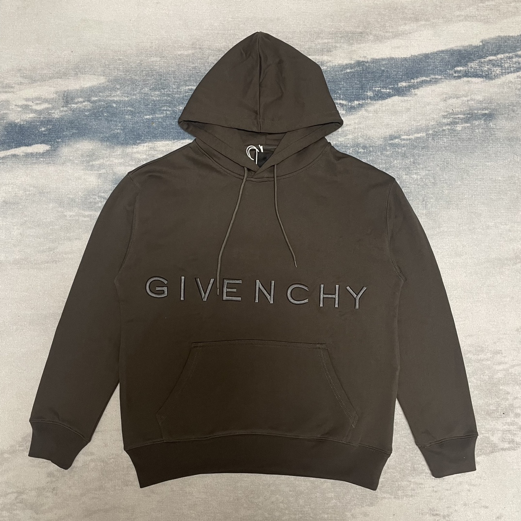 Givenchy Clothing Hoodies Dark Green Embroidery Cotton Hooded Top