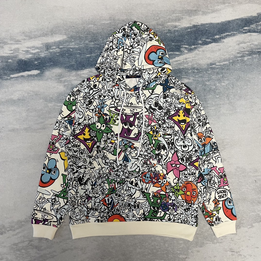 Louis Vuitton Clothing Hoodies White Printing Cotton Hooded Top