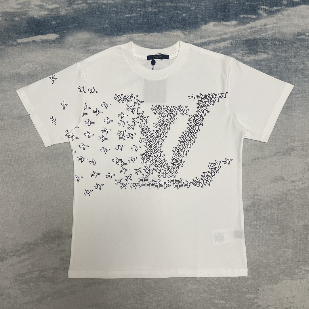 Online From China Designer
 Louis Vuitton Clothing T-Shirt White Printing Unisex Cotton Spring/Summer Collection Short Sleeve