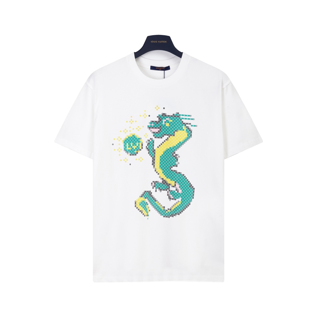 UK 7 Star Replica
 Louis Vuitton Clothing T-Shirt White Printing Unisex Cotton Spring/Summer Collection Short Sleeve