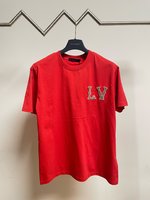 Louis Vuitton Clothing T-Shirt First Top
 Red Embroidery Unisex Cotton Spring/Summer Collection Short Sleeve