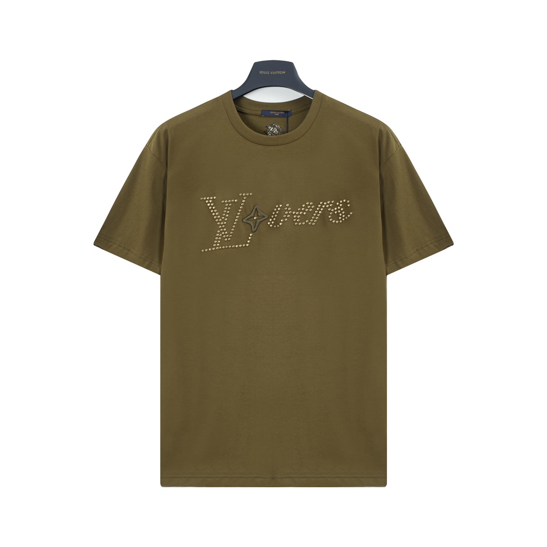 Louis Vuitton Clothing T-Shirt Green Rivets Unisex Cotton Spring/Summer Collection Short Sleeve