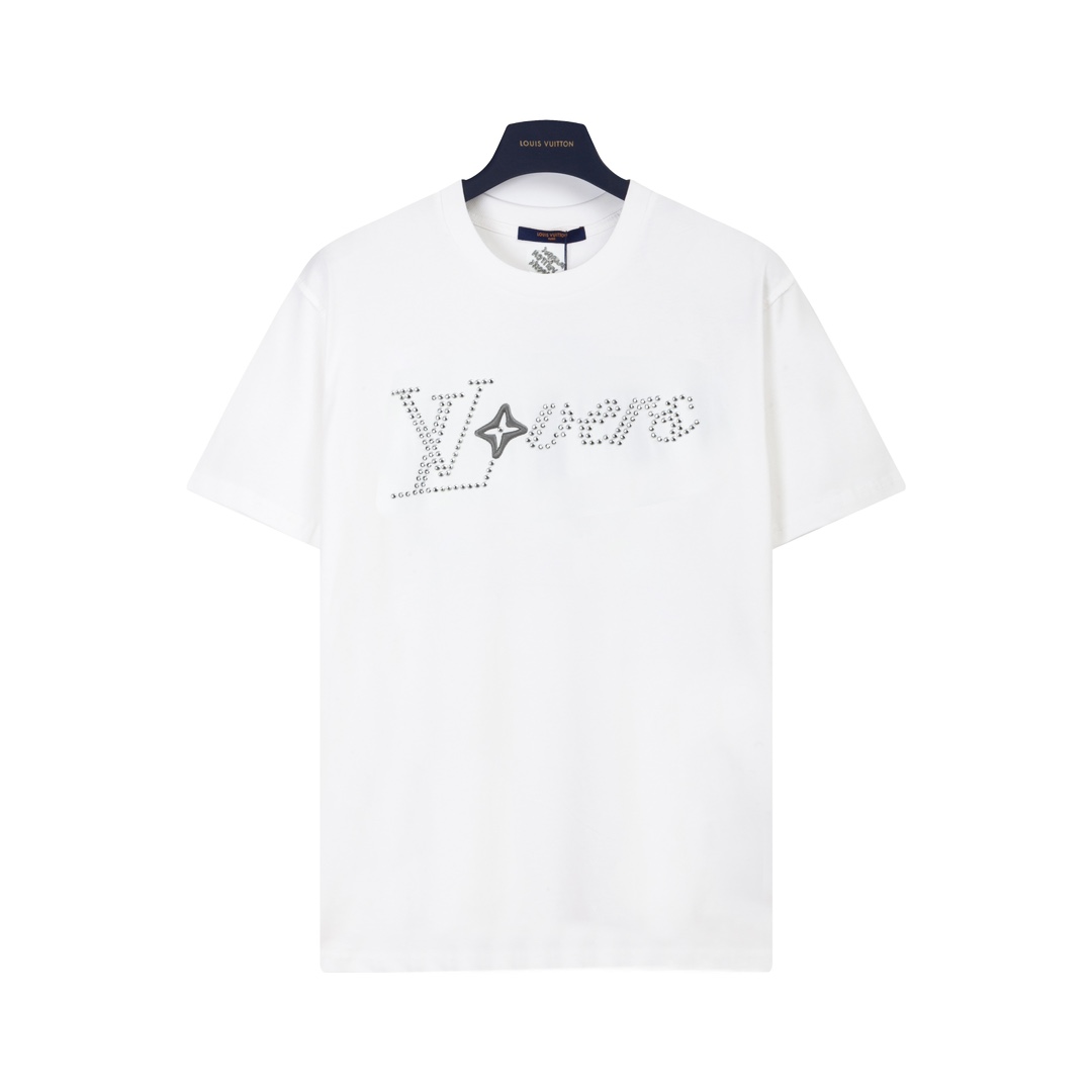 Louis Vuitton Clothing T-Shirt White Rivets Unisex Cotton Spring/Summer Collection Short Sleeve